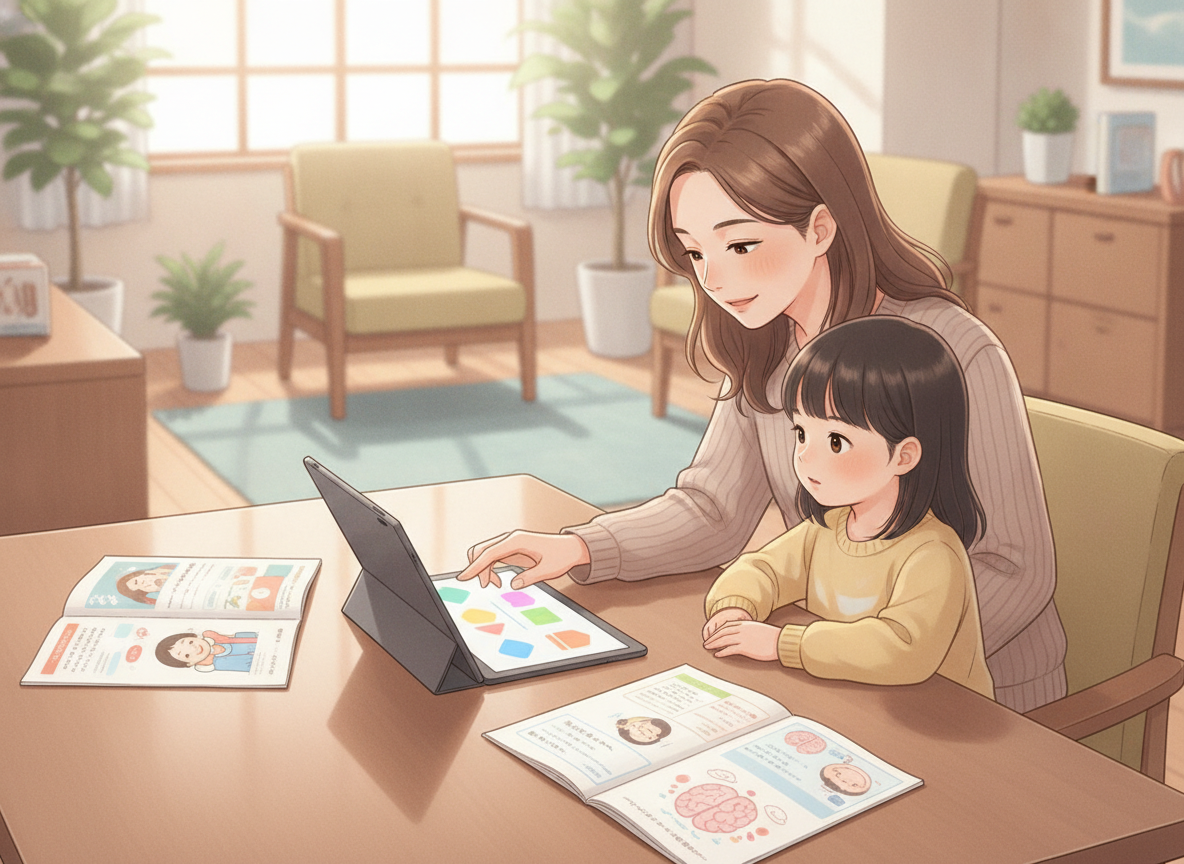 子どもの発達について相談する保護者のイメージ