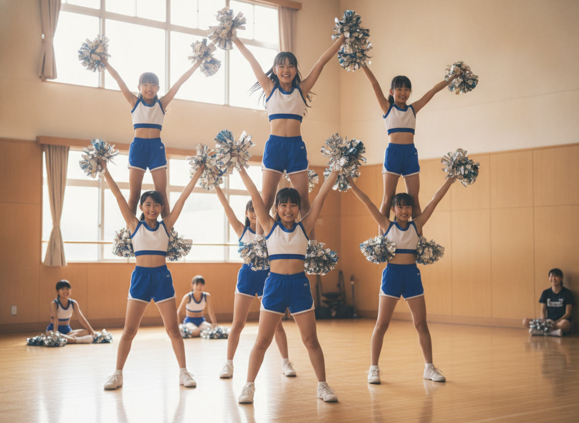 チアダンスの練習をする中高生のグループ