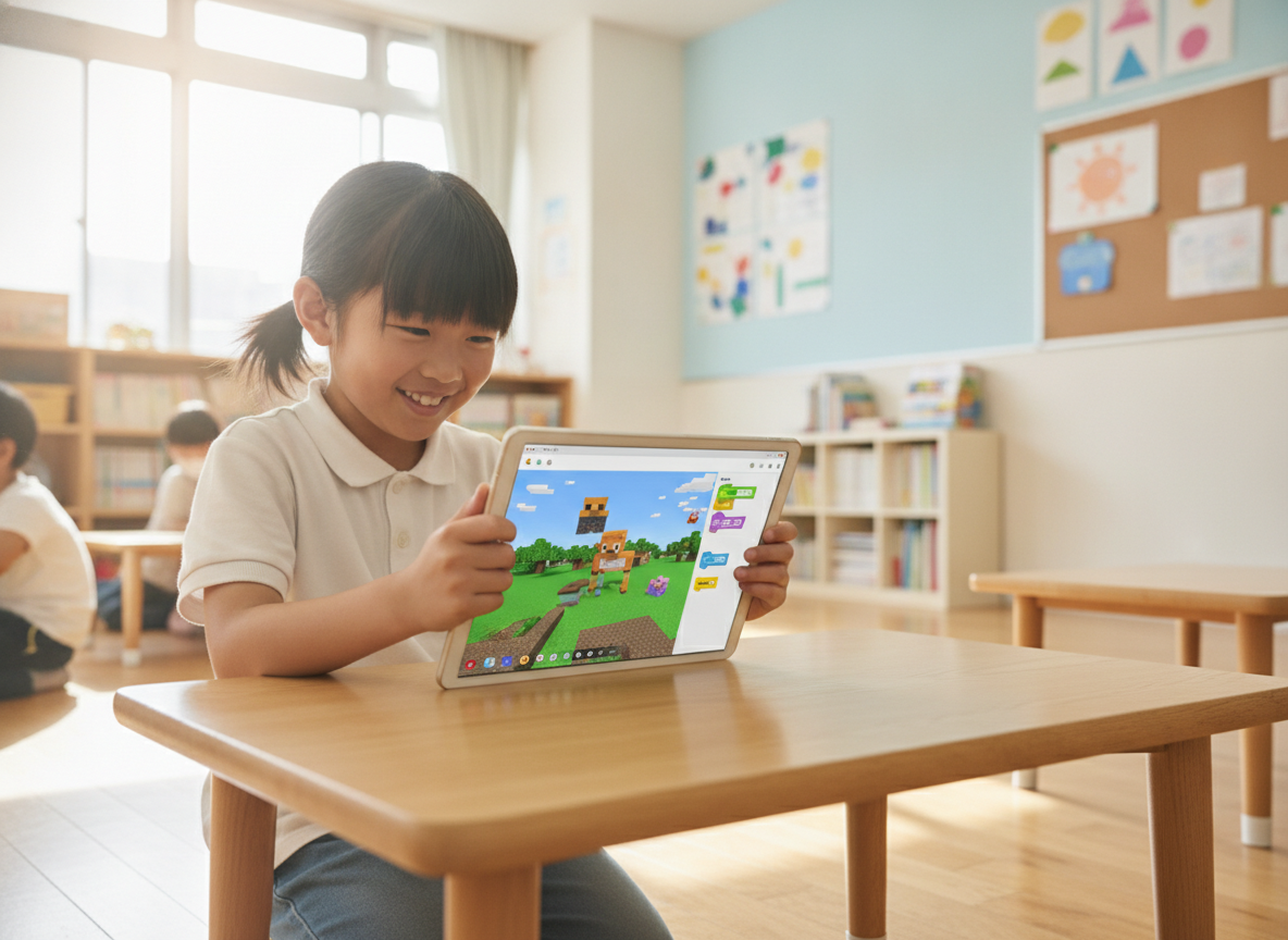 プログラミング教室でパソコンに向かう小学生のイメージ