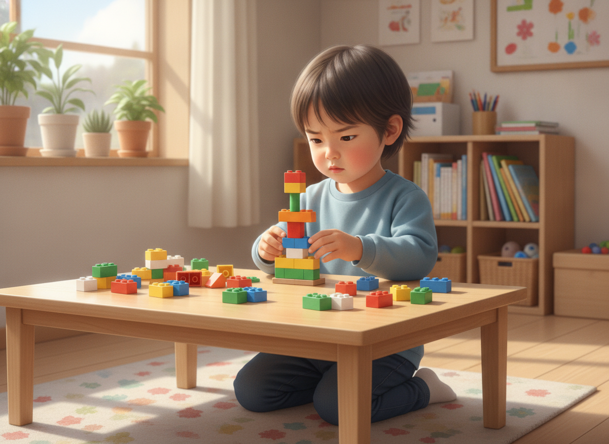 幼児がレゴブロックで作品を作っている教室の様子