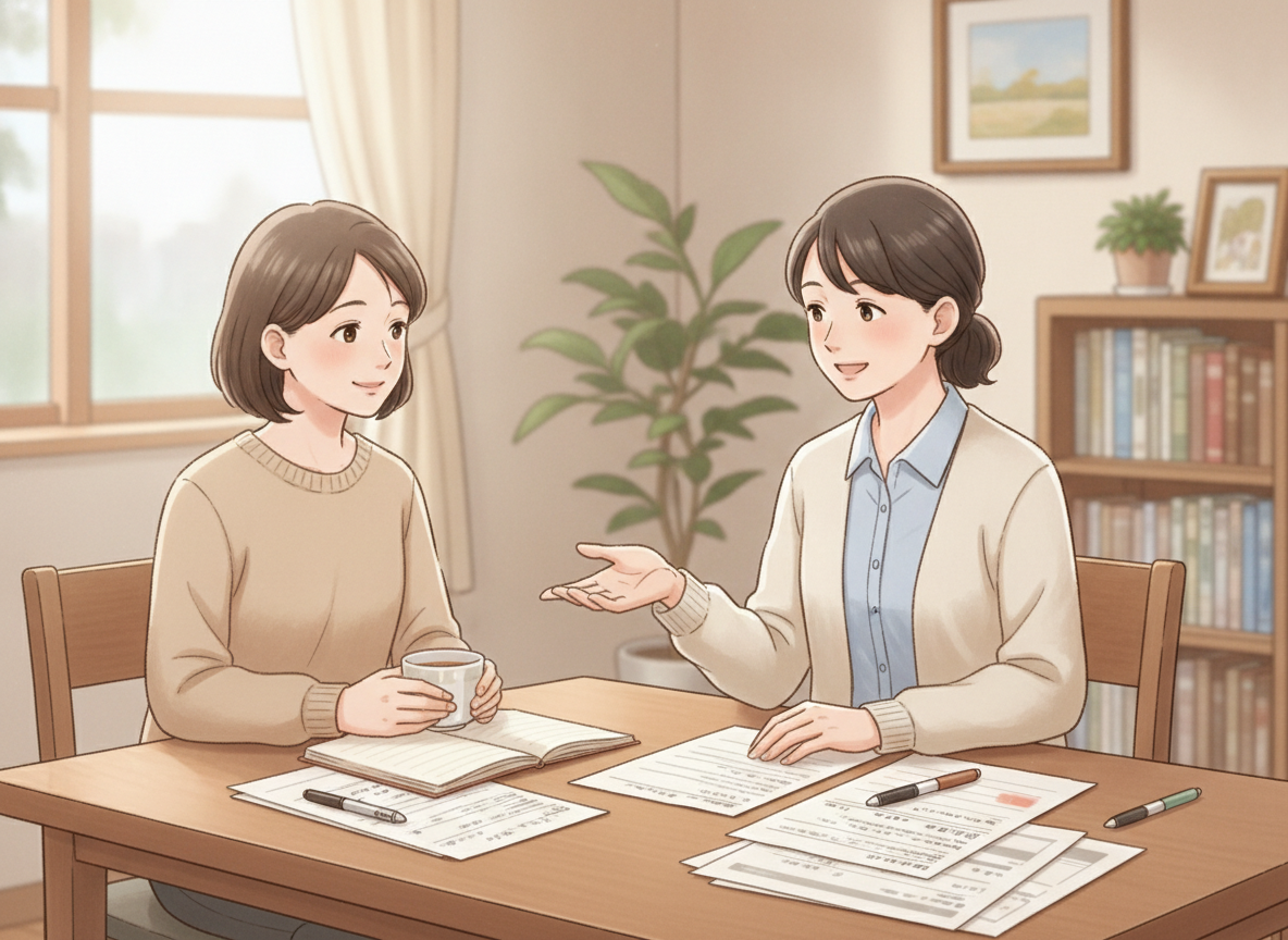 相談支援専門員と保護者が面談しているイメージ