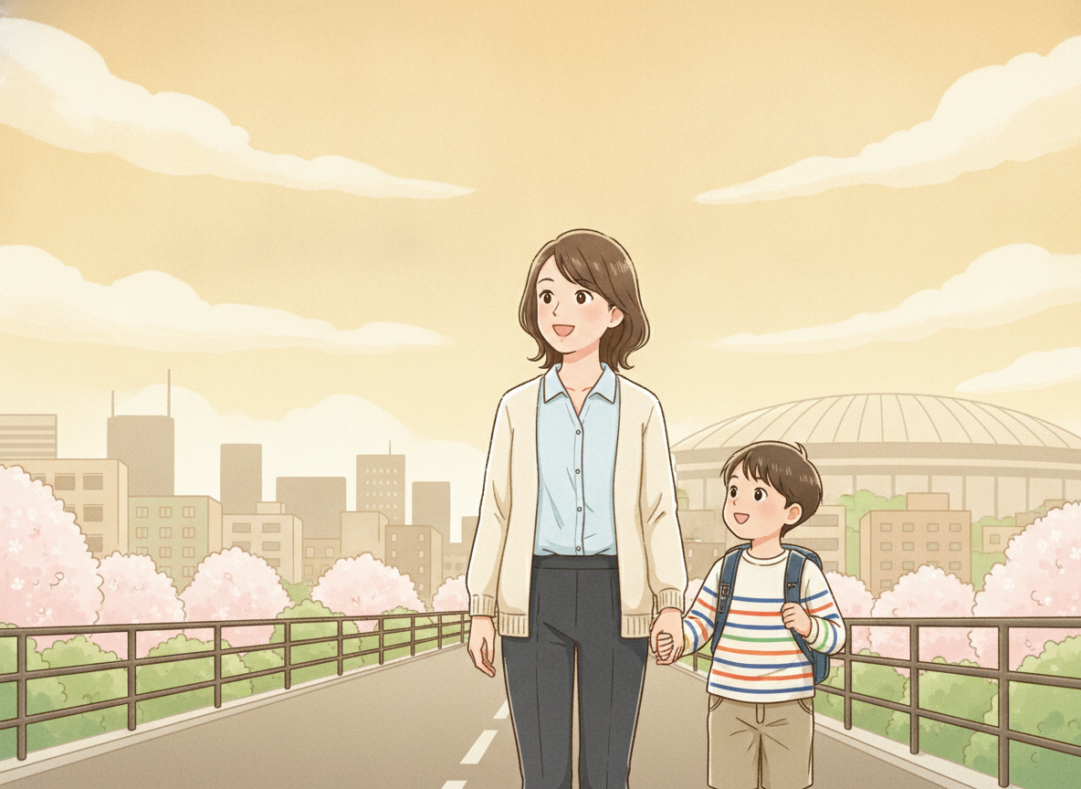 さいたま市で子どもの相談窓口に向かう母親と子どものイラスト