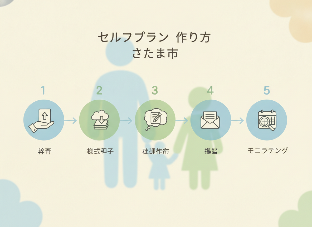 さいたま市でセルフプランを作る5つのステップの図解