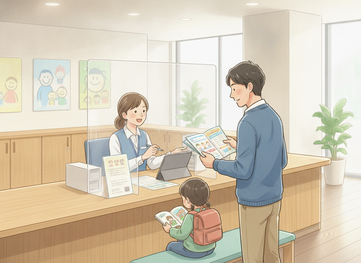 さいたま市の障害福祉課窓口で申請手続きをする保護者のイメージ