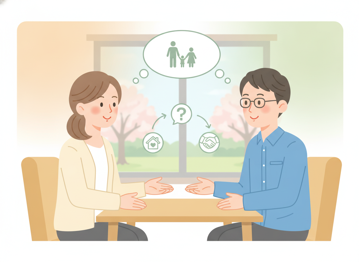 相談支援専門員と保護者が面談している様子のイラスト