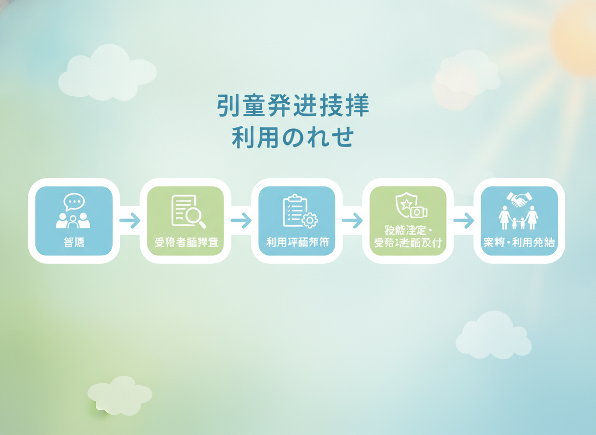 児童発達支援の利用開始までの流れを示すフローチャート（相談から利用開始まで5ステップ）