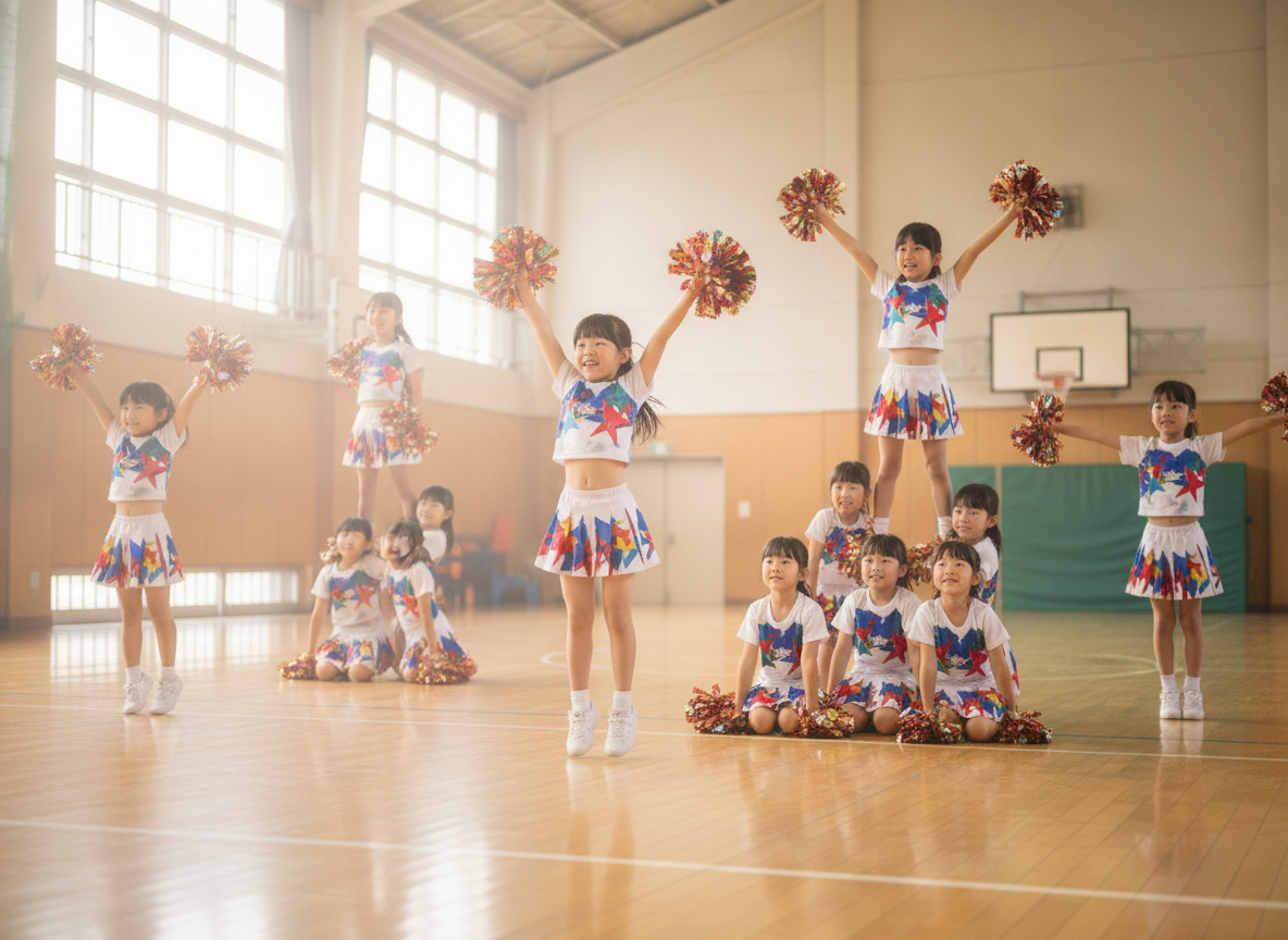 チアダンスの練習をする小学生たち