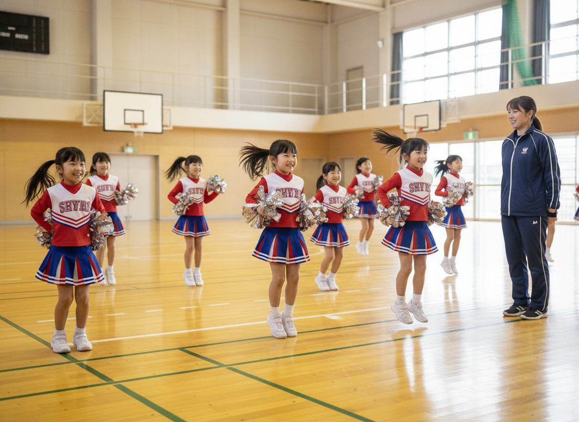チアダンスの練習をする子どもたちと指導者