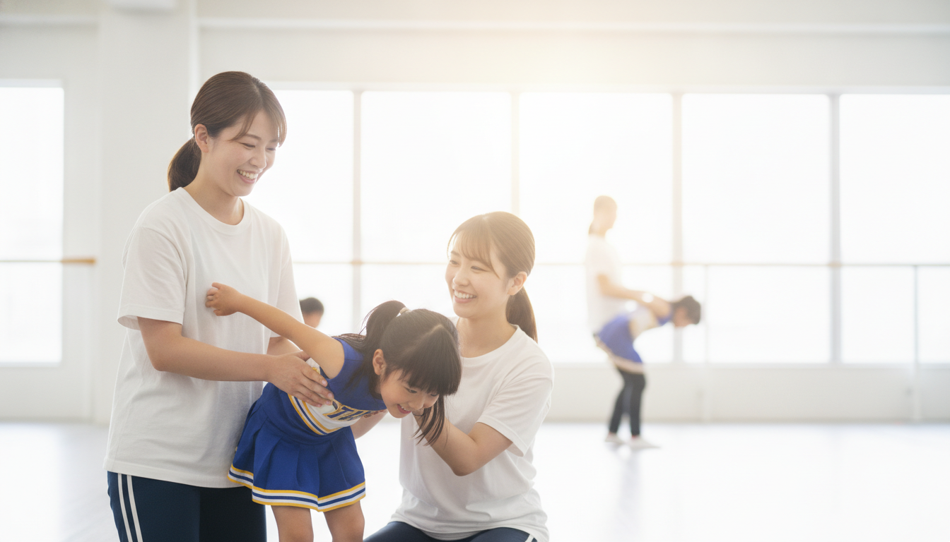 チアダンスにバク転を加えたい保護者へ｜川口・蕨の個別指導で習得できるアクロバット技術の内容を表すアイキャッチ画像