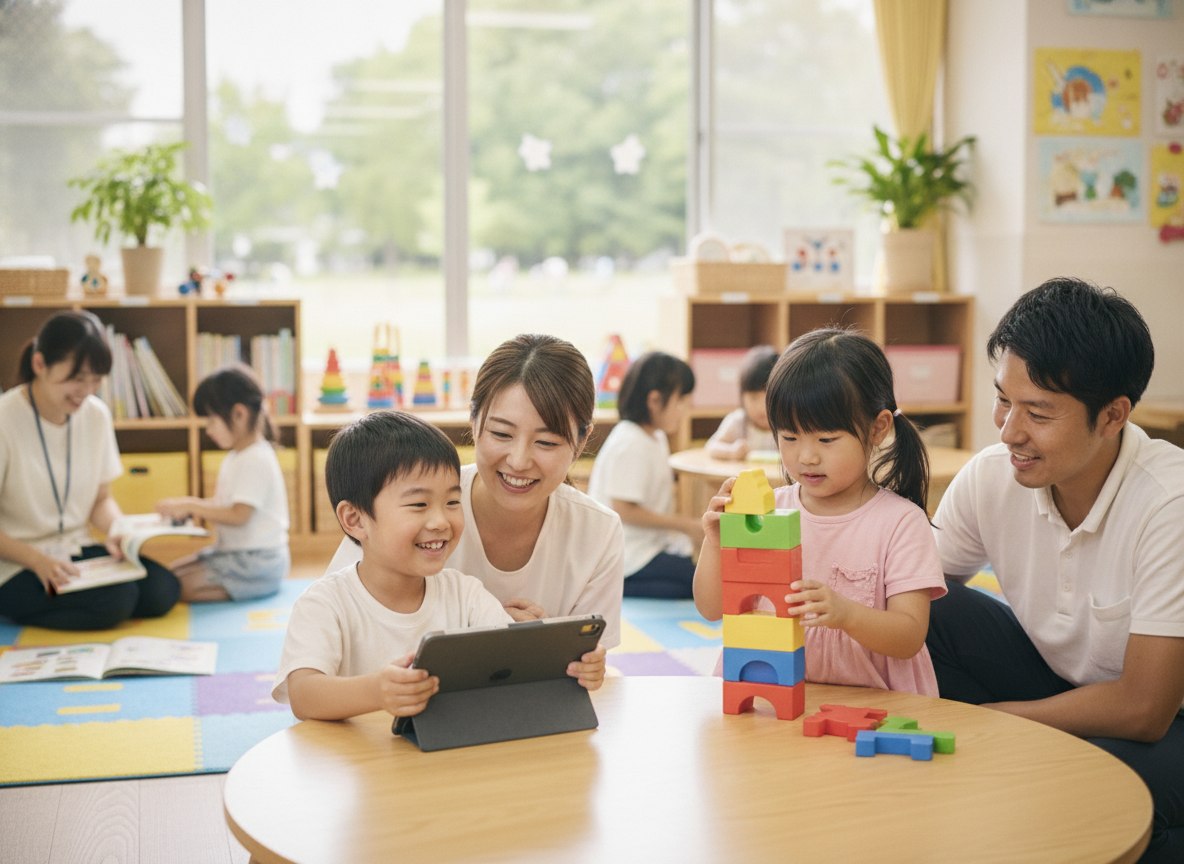放課後等デイサービスで子どもがスタッフと一緒に活動している様子