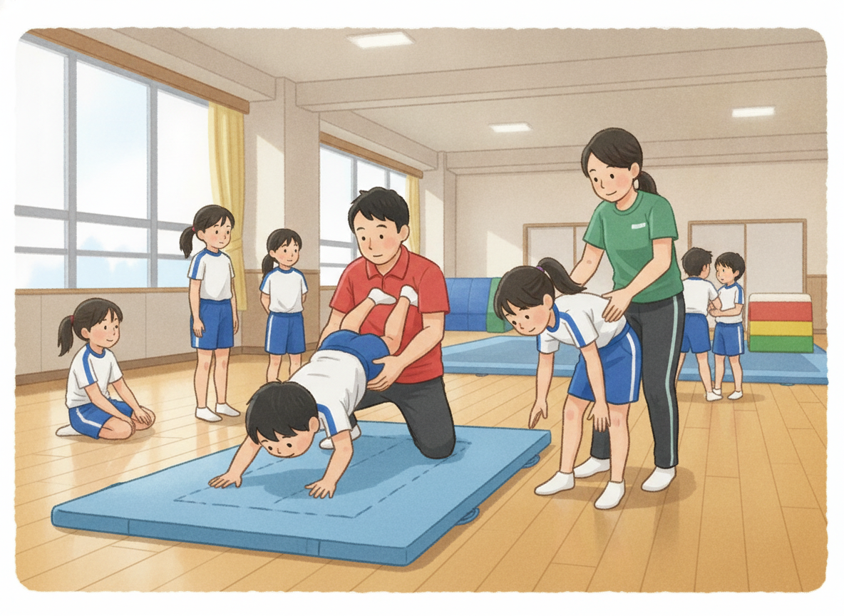 体操教室で練習する子どもたちと指導者