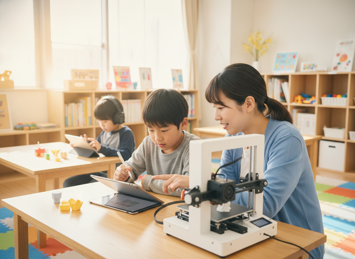 放課後等デイサービスでものづくり療育に取り組む小学生