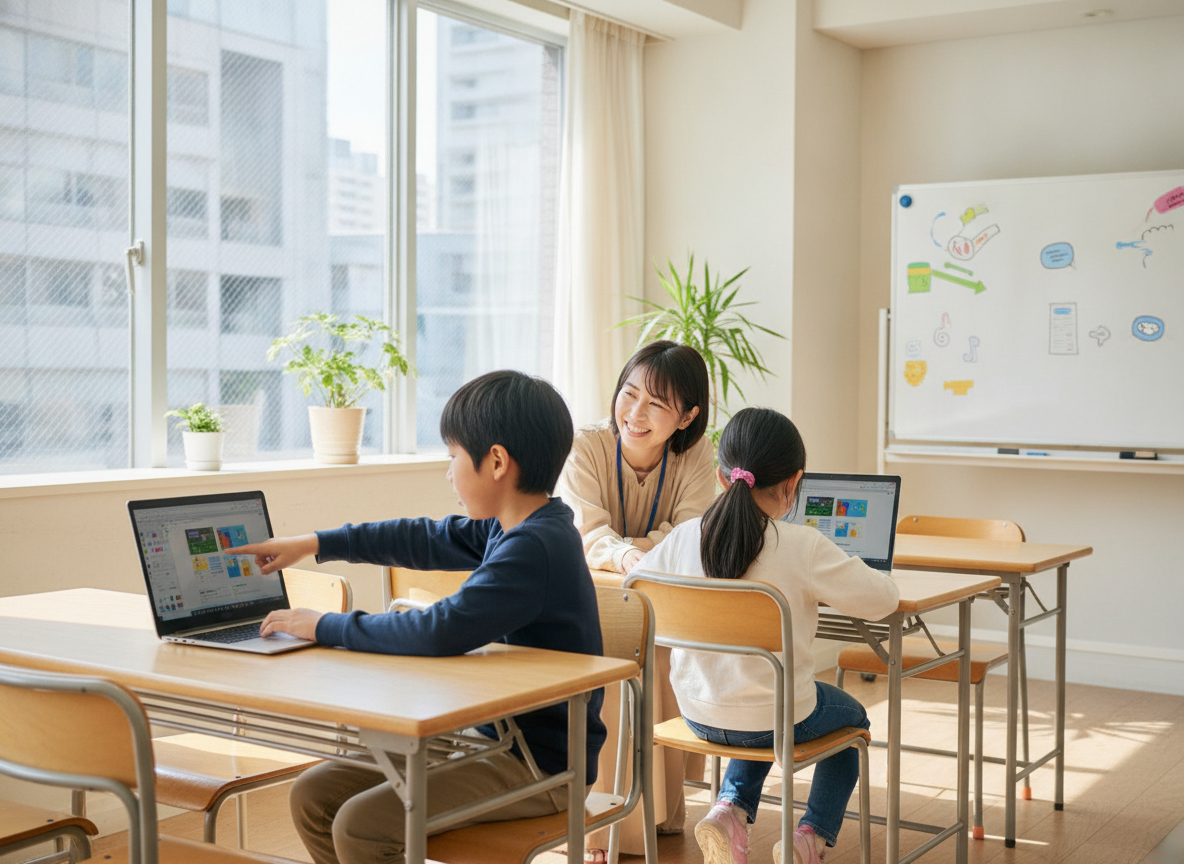 港区南青山のCotoMiraiで少人数個別指導を受ける小学生