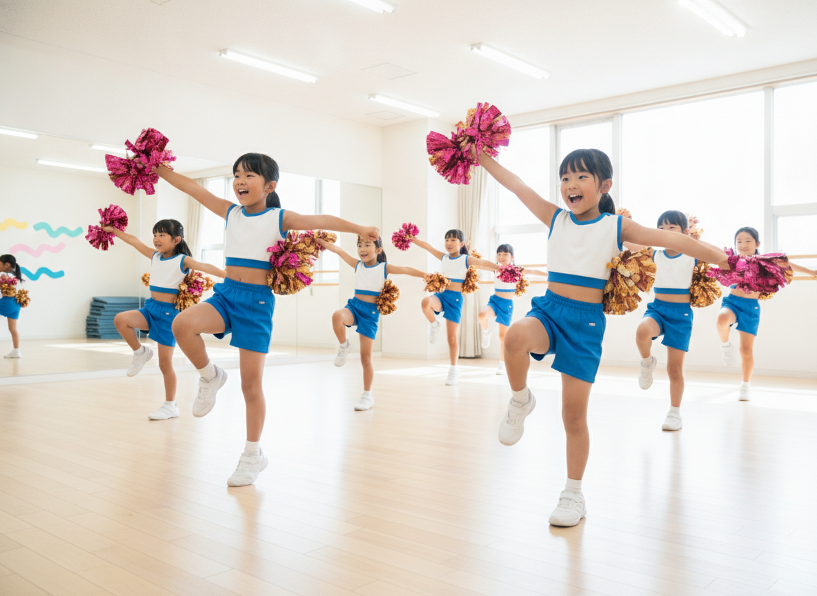 チアダンスの練習をする小学生たち