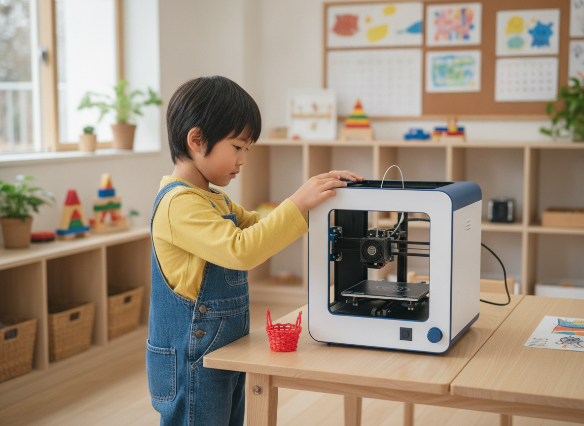 放課後等デイサービスで3Dプリンターを使って制作に取り組む子ども
