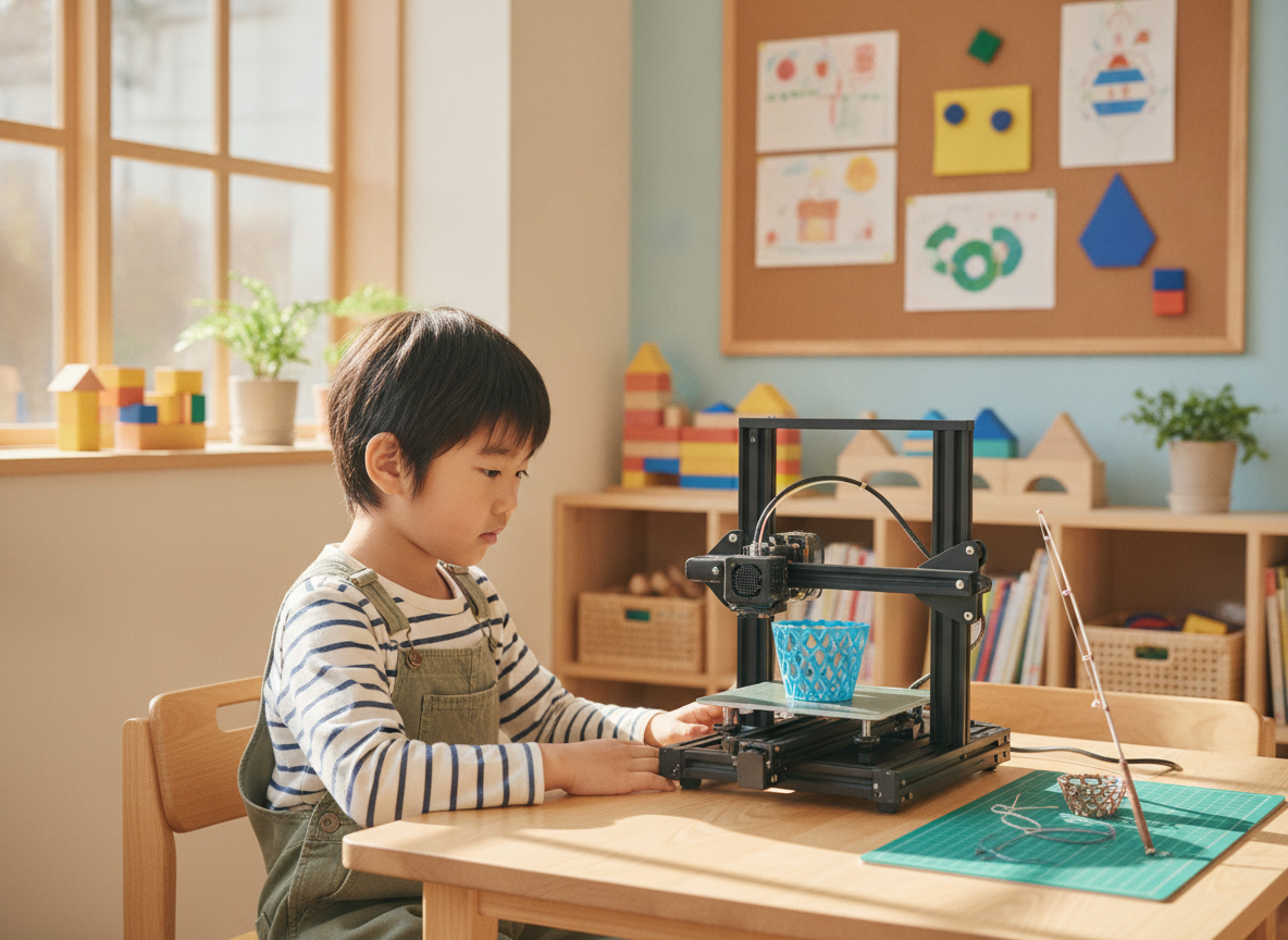 3Dプリンターを使って制作活動に取り組む子どものイメージ