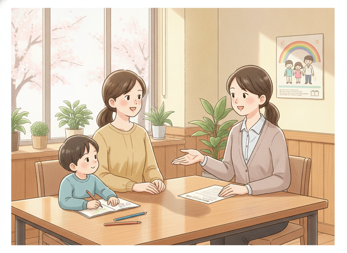 さいたま市の相談窓口で保護者が専門家と話し合っている様子