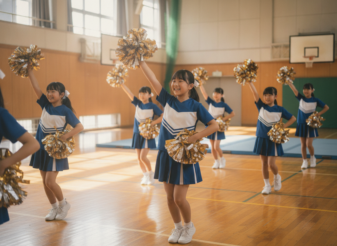 チアダンスのクラブチームで練習する中学生たち