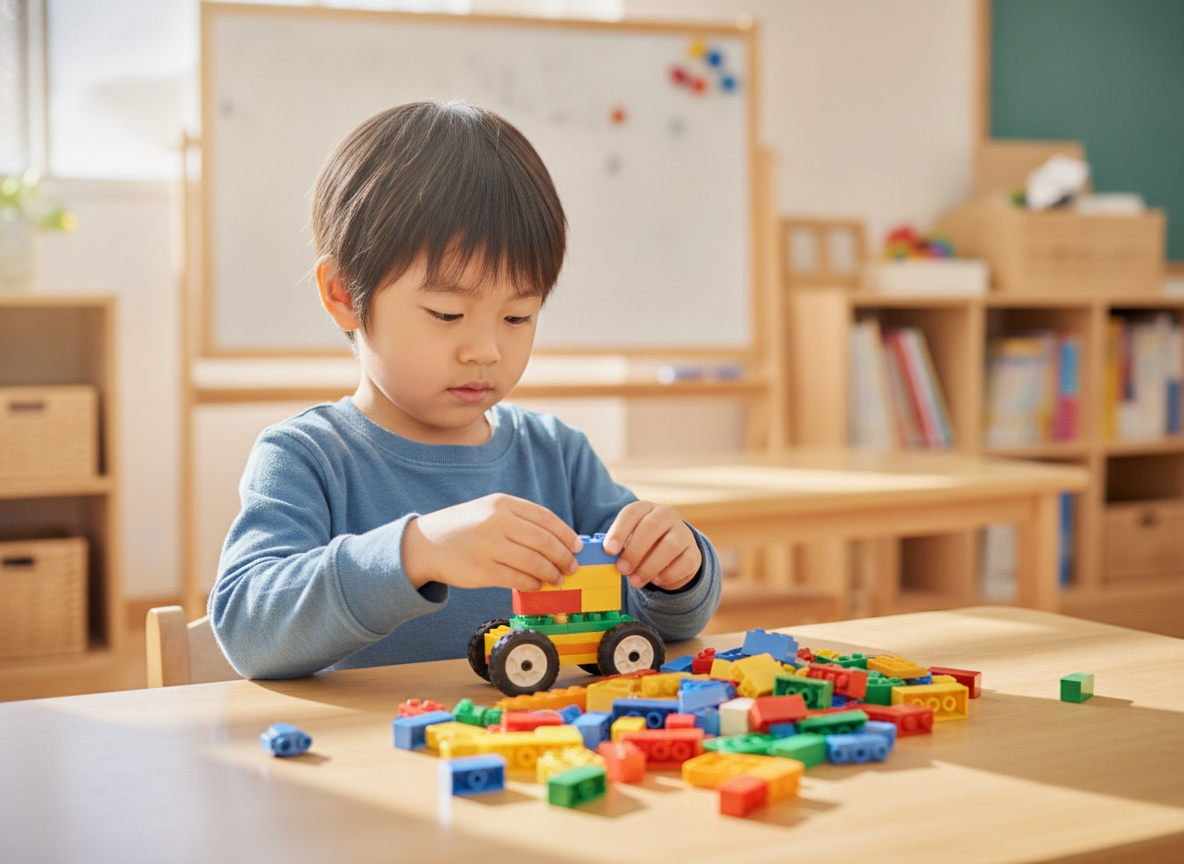 レゴブロックで遊ぶ幼児の様子
