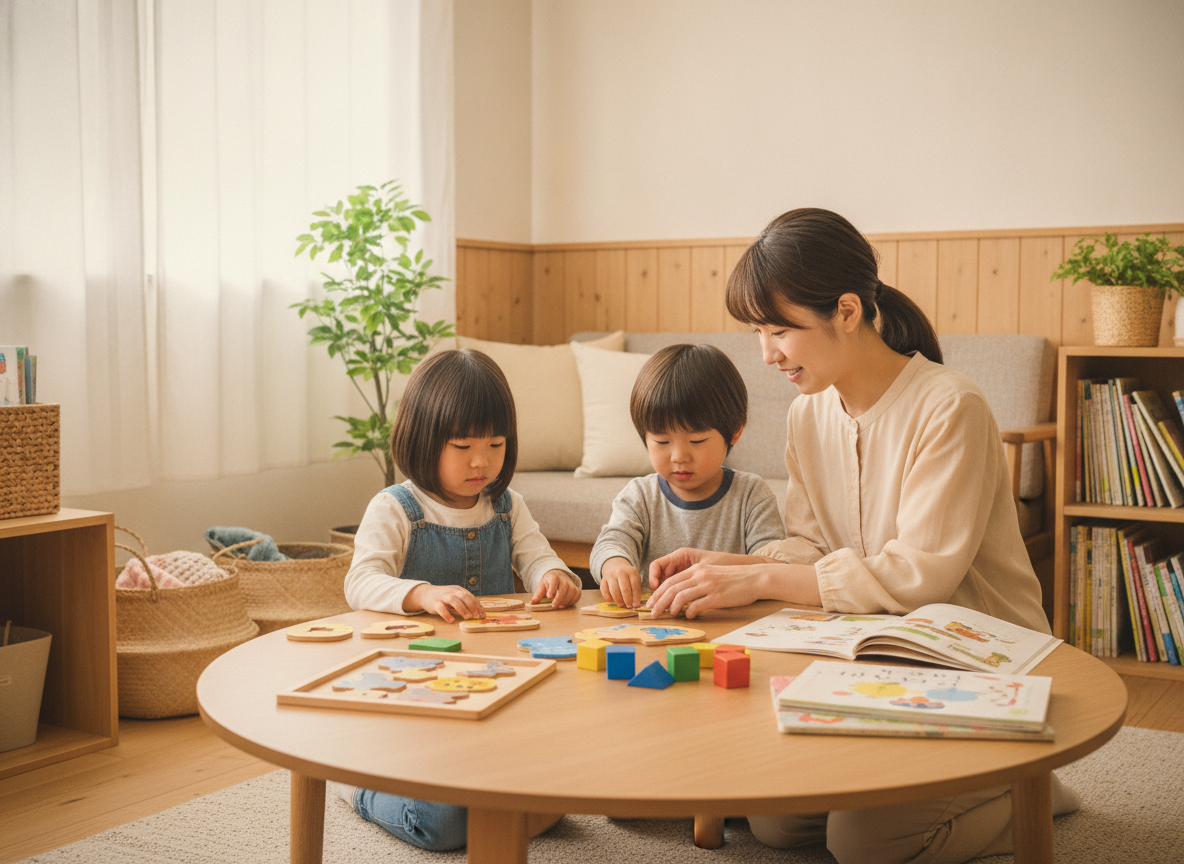 少人数で個別指導を受ける子どもたちと講師のイメージ