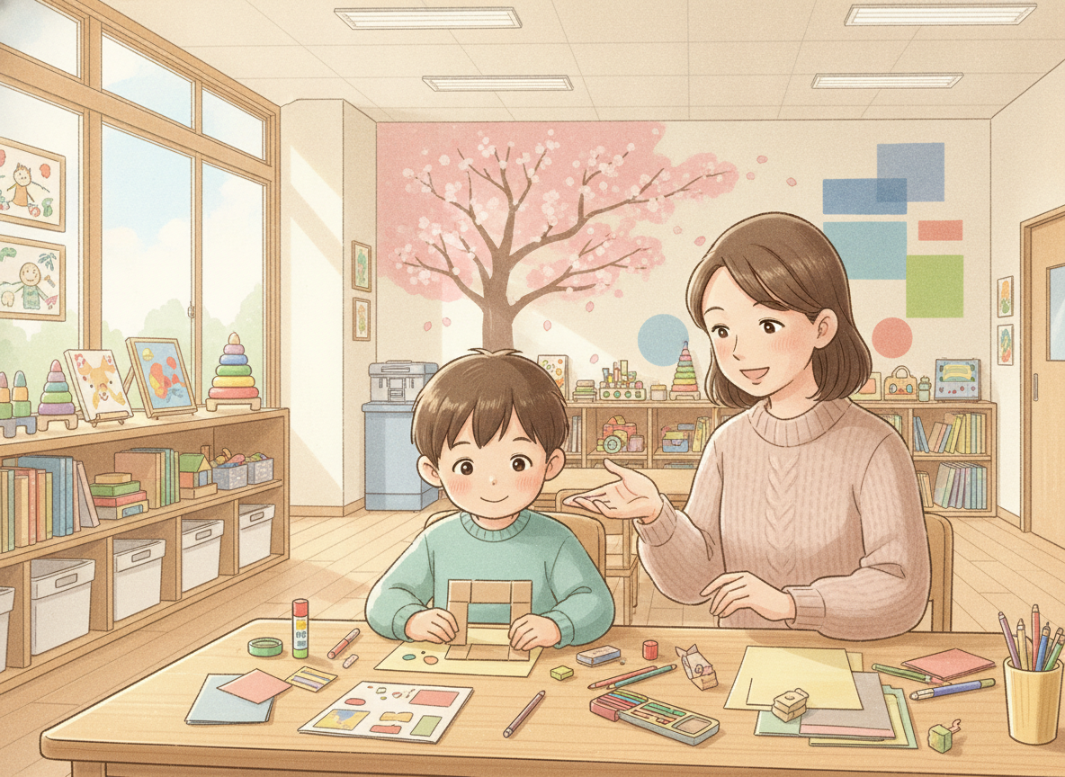 放課後等デイサービスで子どもとスタッフが一緒に活動している様子