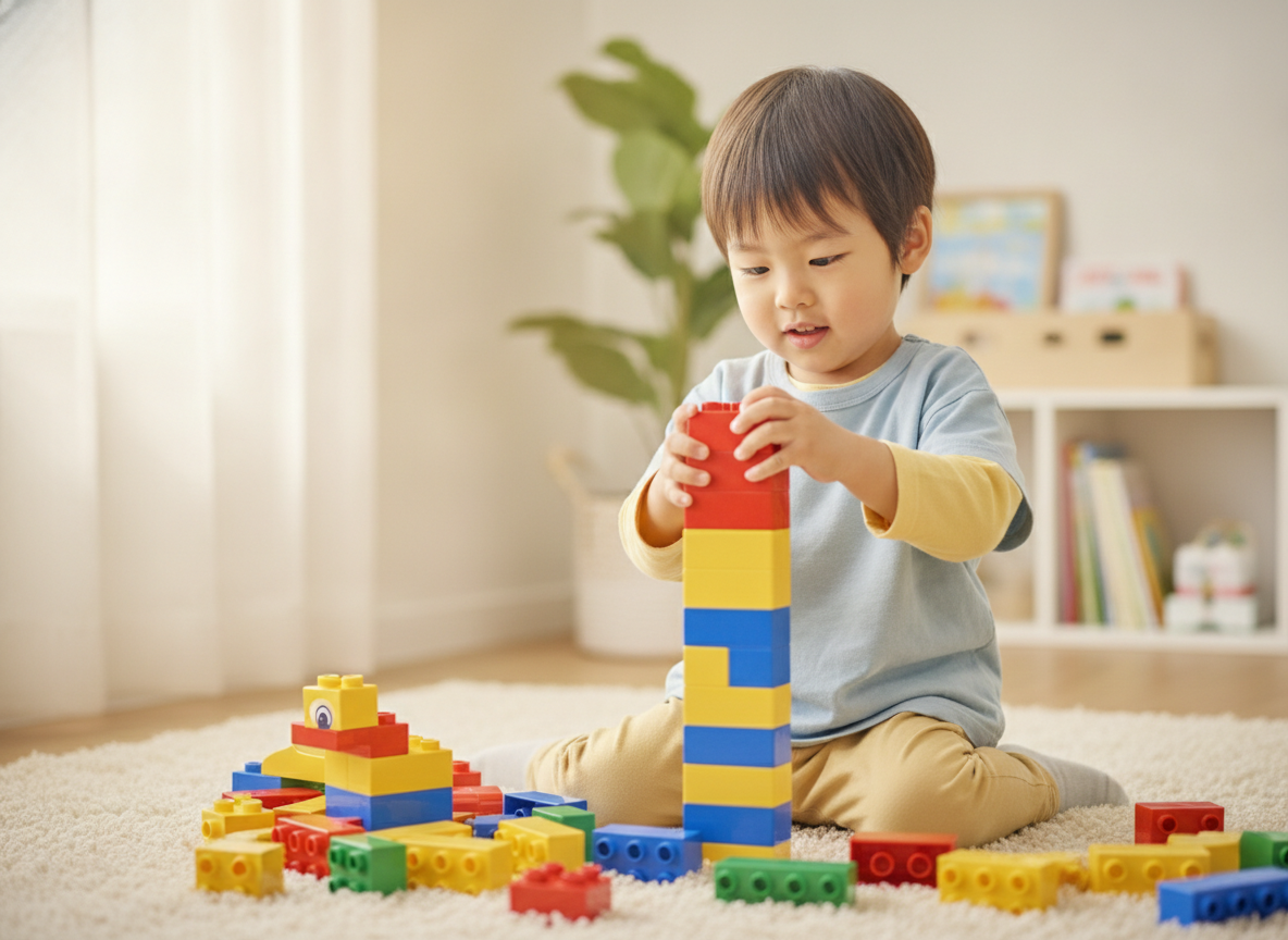幼児がレゴデュプロブロックで遊んでいる様子