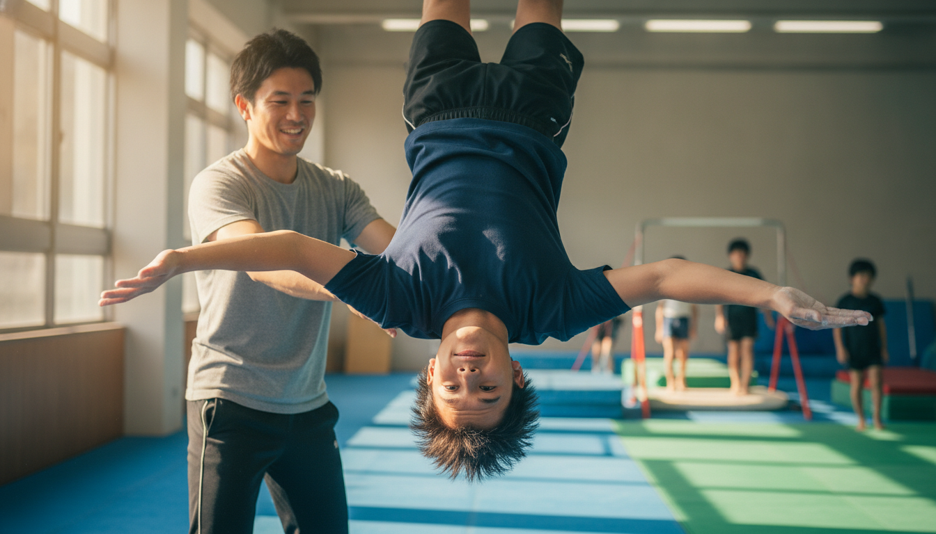 勝村航太とバク転指導｜アクロバット指導の仕組みと埼玉・浦和で習える選択肢の内容を表すアイキャッチ画像