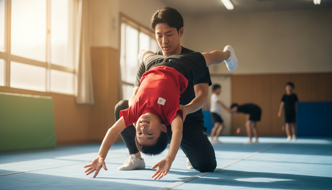 バク転上達のコツと練習ステップ｜基礎づくりから補助なし習得までの順序を解説の内容を表すアイキャッチ画像