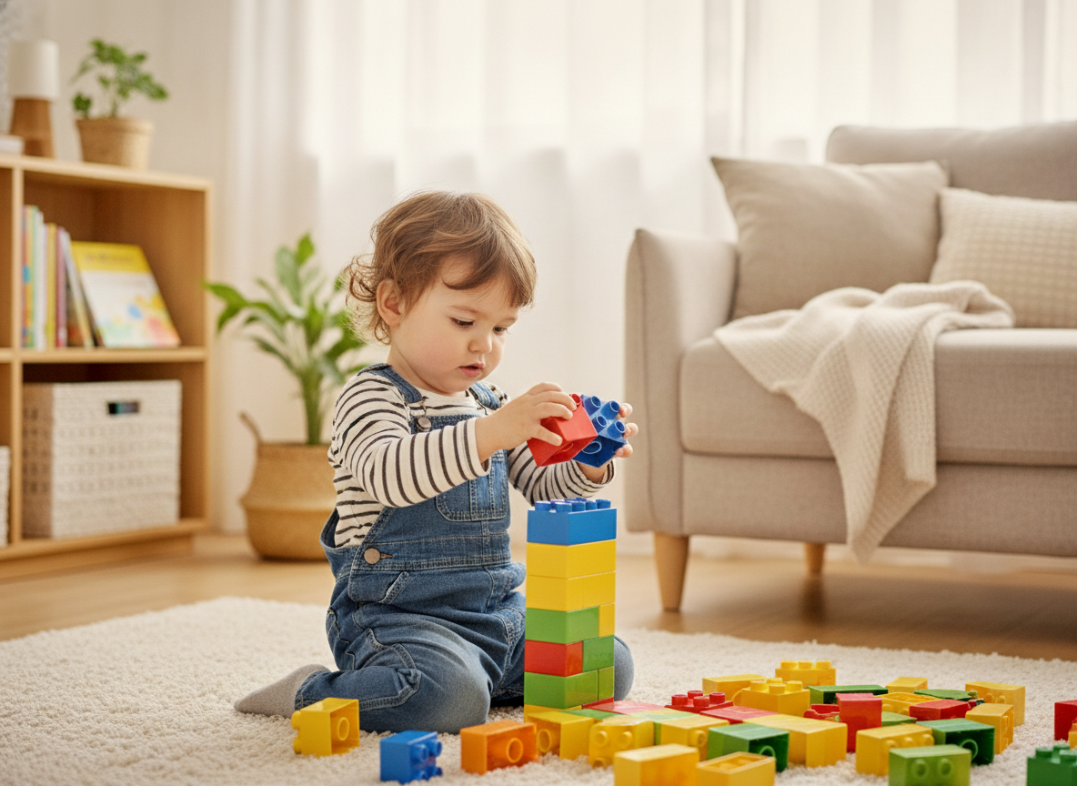 デュプロブロックで遊ぶ幼児