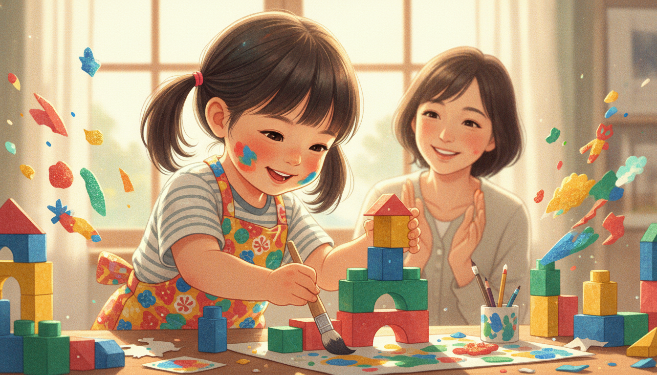 幼児の創造力を伸ばす遊び方｜3〜6歳の親が今日からできる関わり方と環境づくりの内容を表すアイキャッチ画像