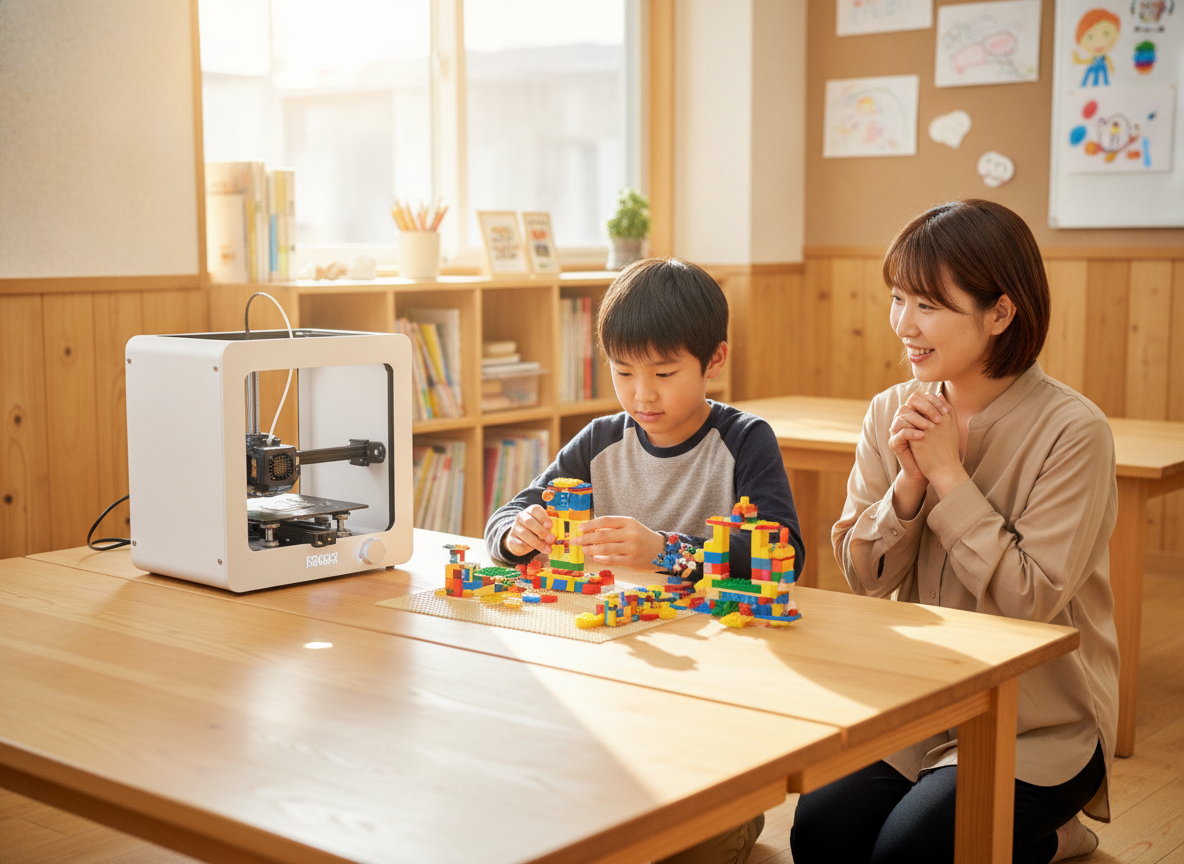 FabriCoでLEGOと3Dプリンターを使ってものづくりをする子どもと支援員
