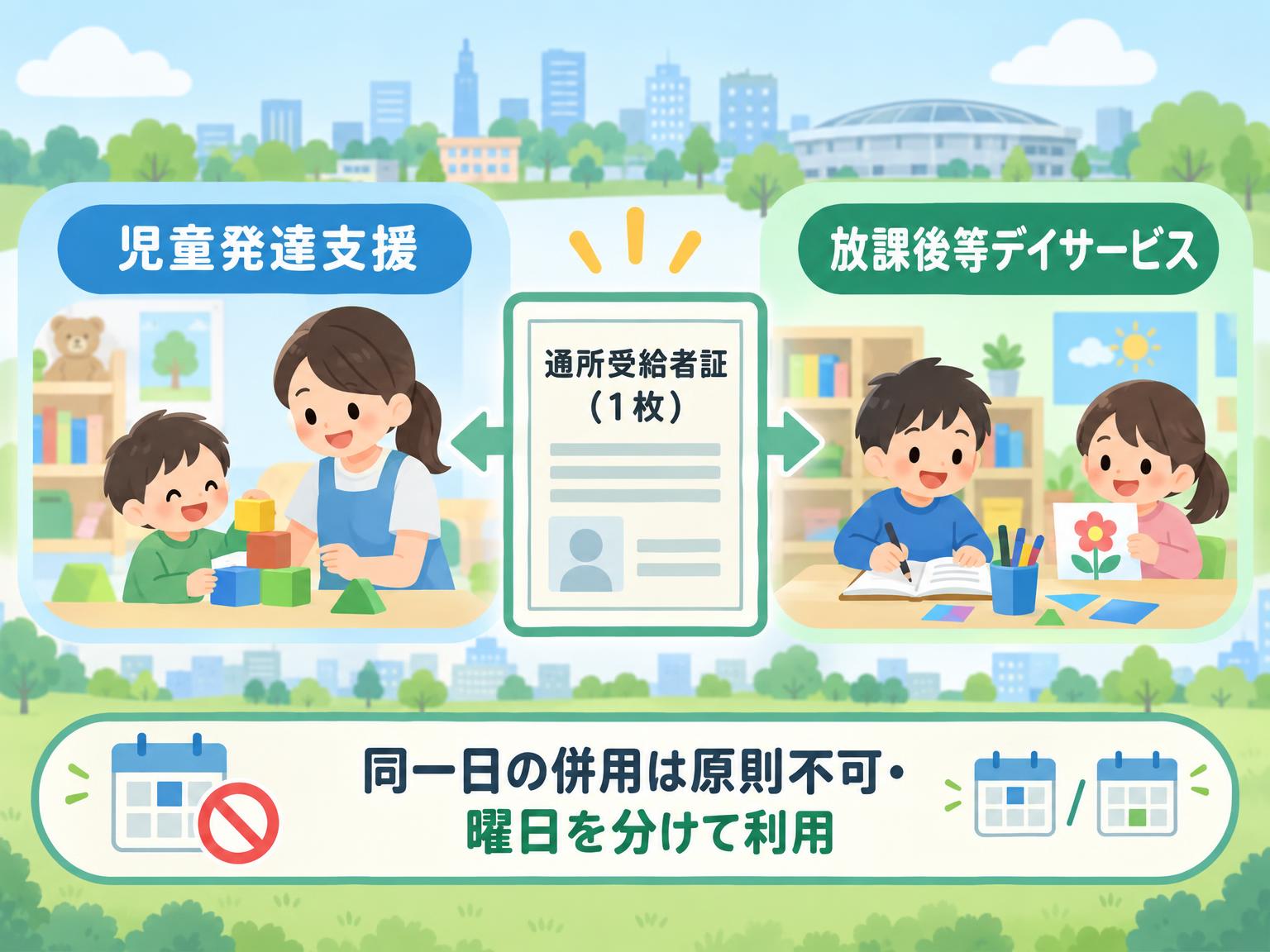 児童発達支援と放課後等デイサービスの同時利用の仕組みを示す図