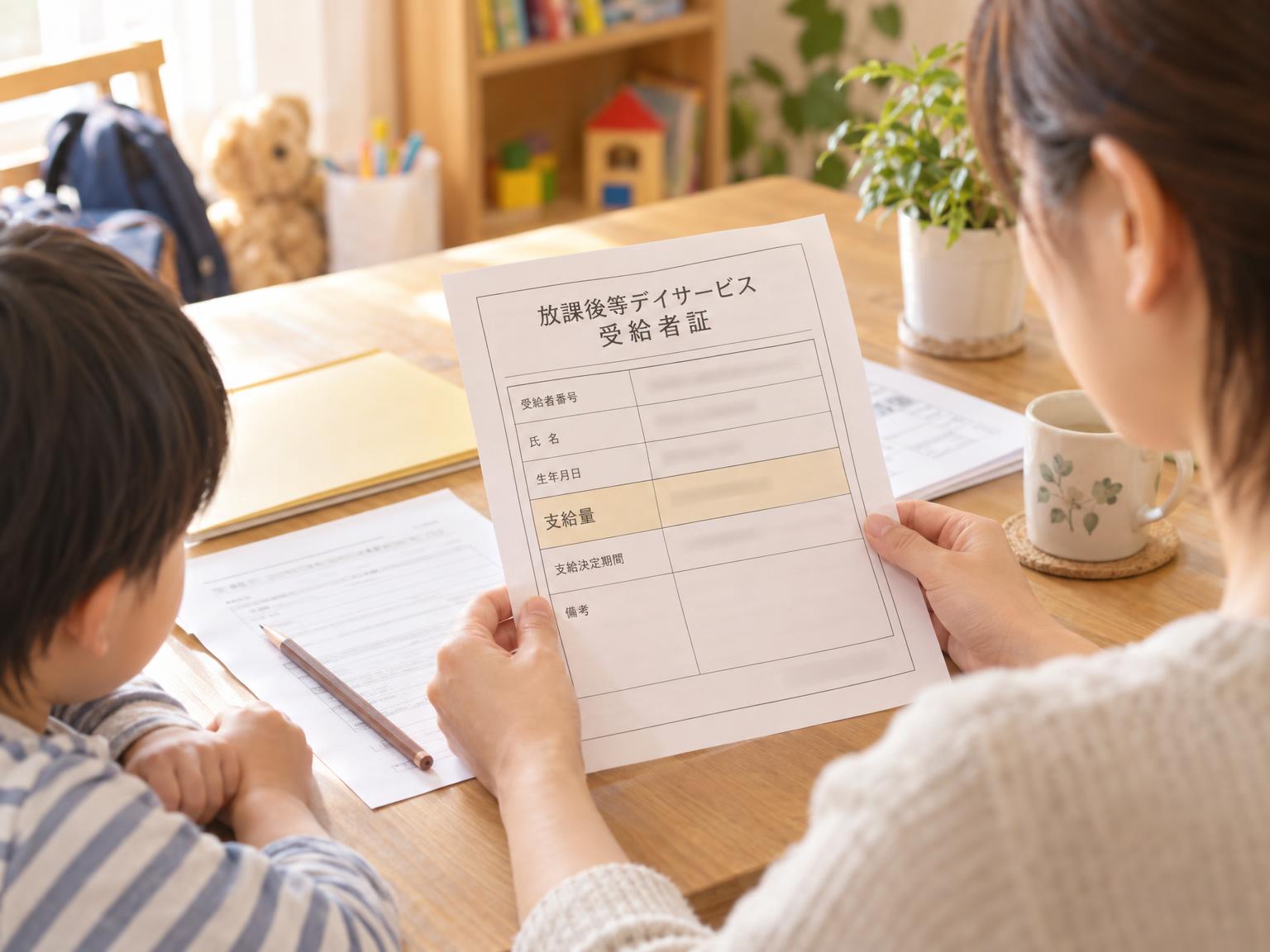 放課後等デイサービスの受給者証と支給量のイメージ