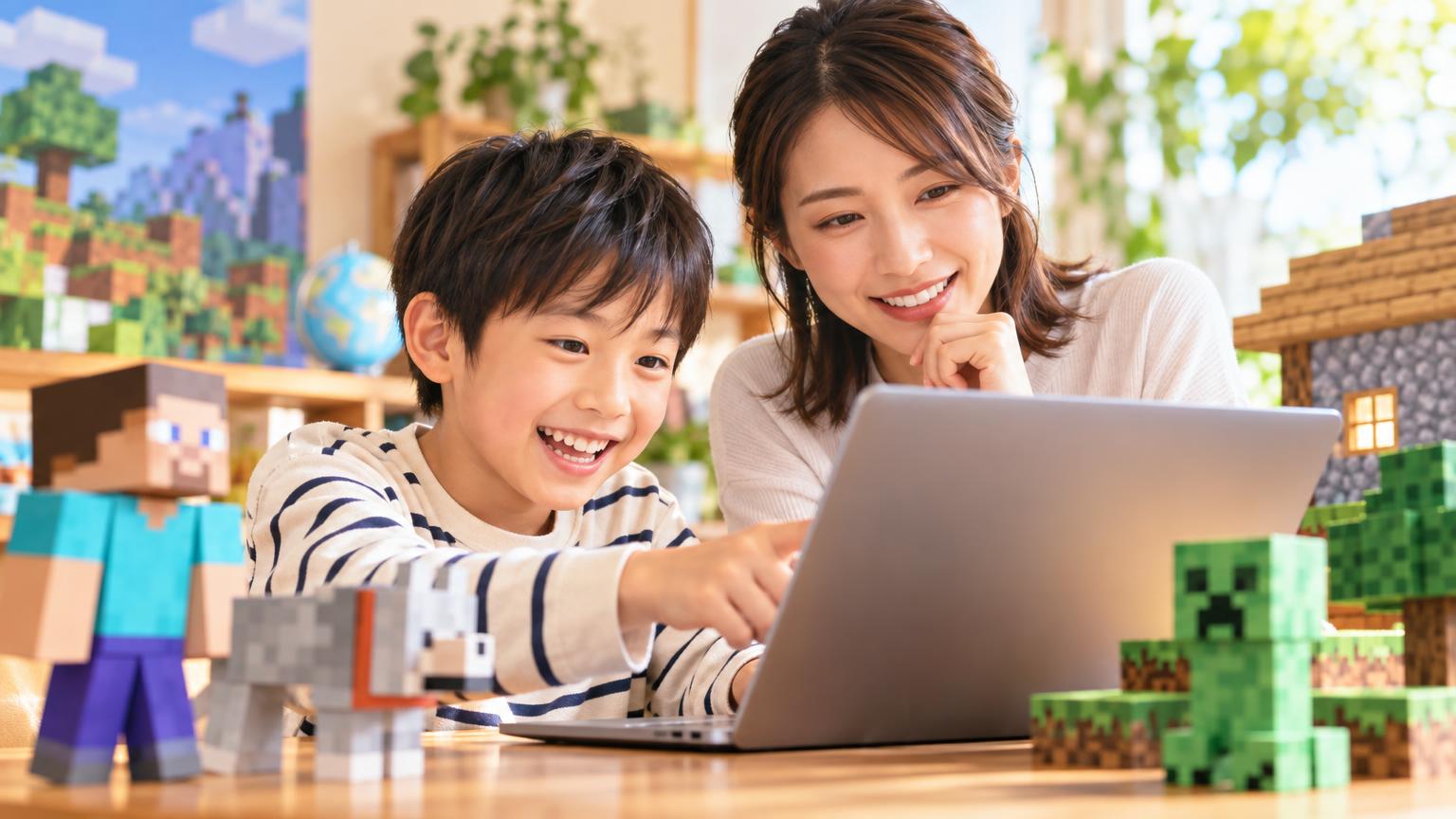 マイクラプログラミング教室の選び方｜小学生の保護者が確認すべき4つの軸の内容を表すアイキャッチ画像