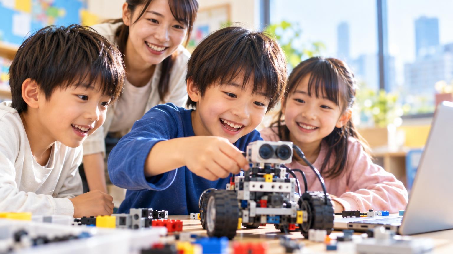 大宮の学童にロボット・プログラミングを導入するには｜出張型・通塾型の違いと選び方の4つの軸の内容を表すアイキャッチ画像