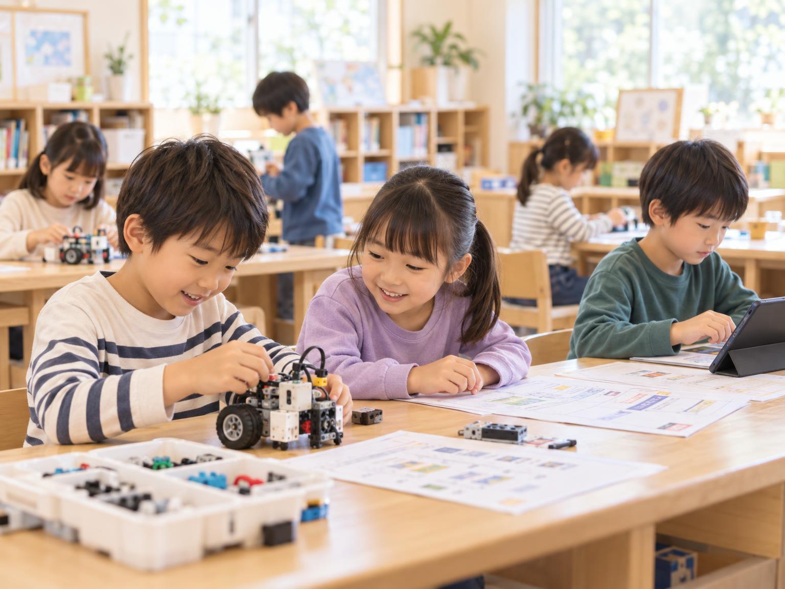 学童保育でロボット・プログラミングに取り組む小学生たち