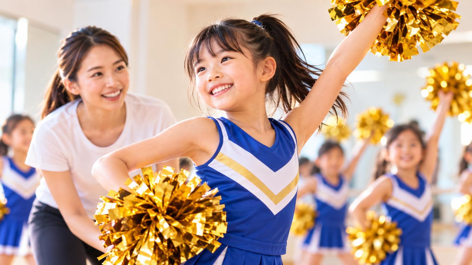 チアダンス上達のコツ｜子どもの練習方法を基礎・ダンス・アクロバットの3段階で解説の内容を表すアイキャッチ画像
