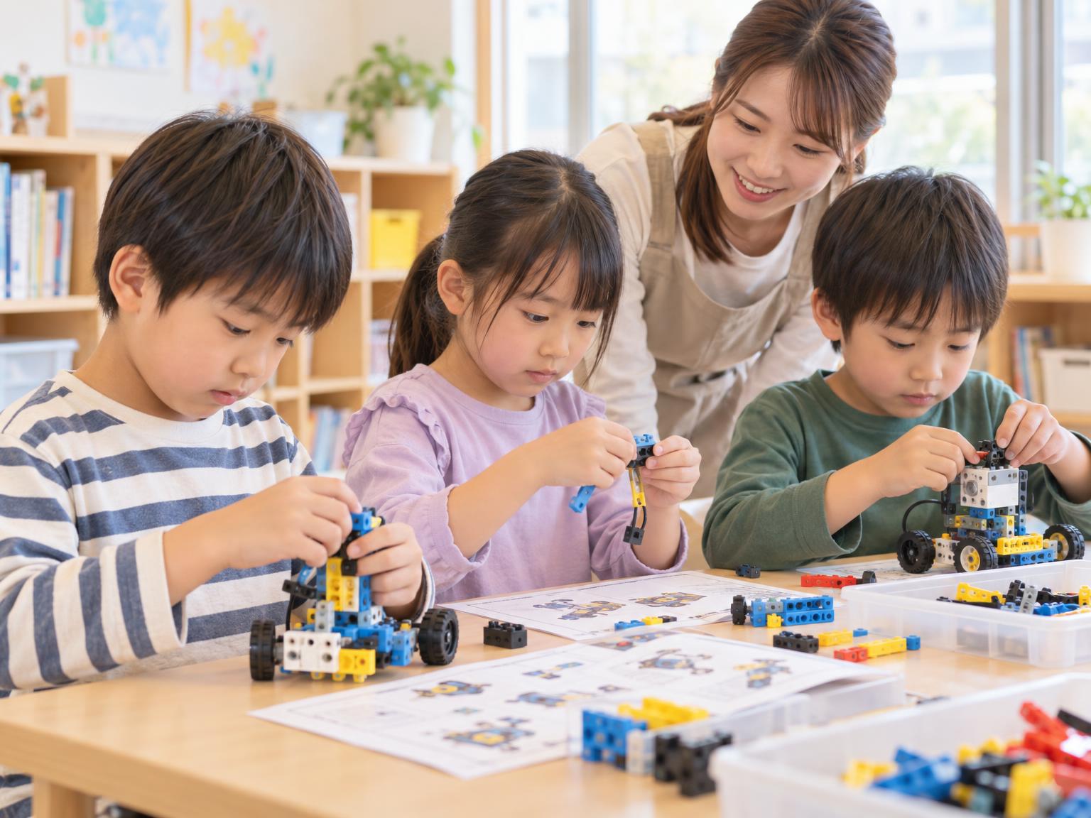 学童でロボット・プログラミングに取り組む子どもたち