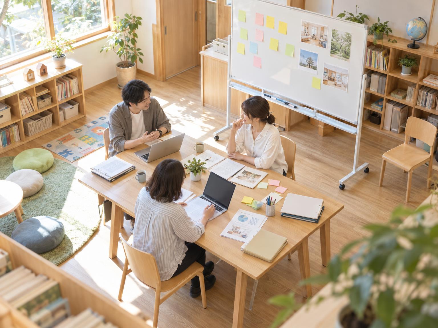 フリースクールの開設準備をする教育関係者のミーティング風景