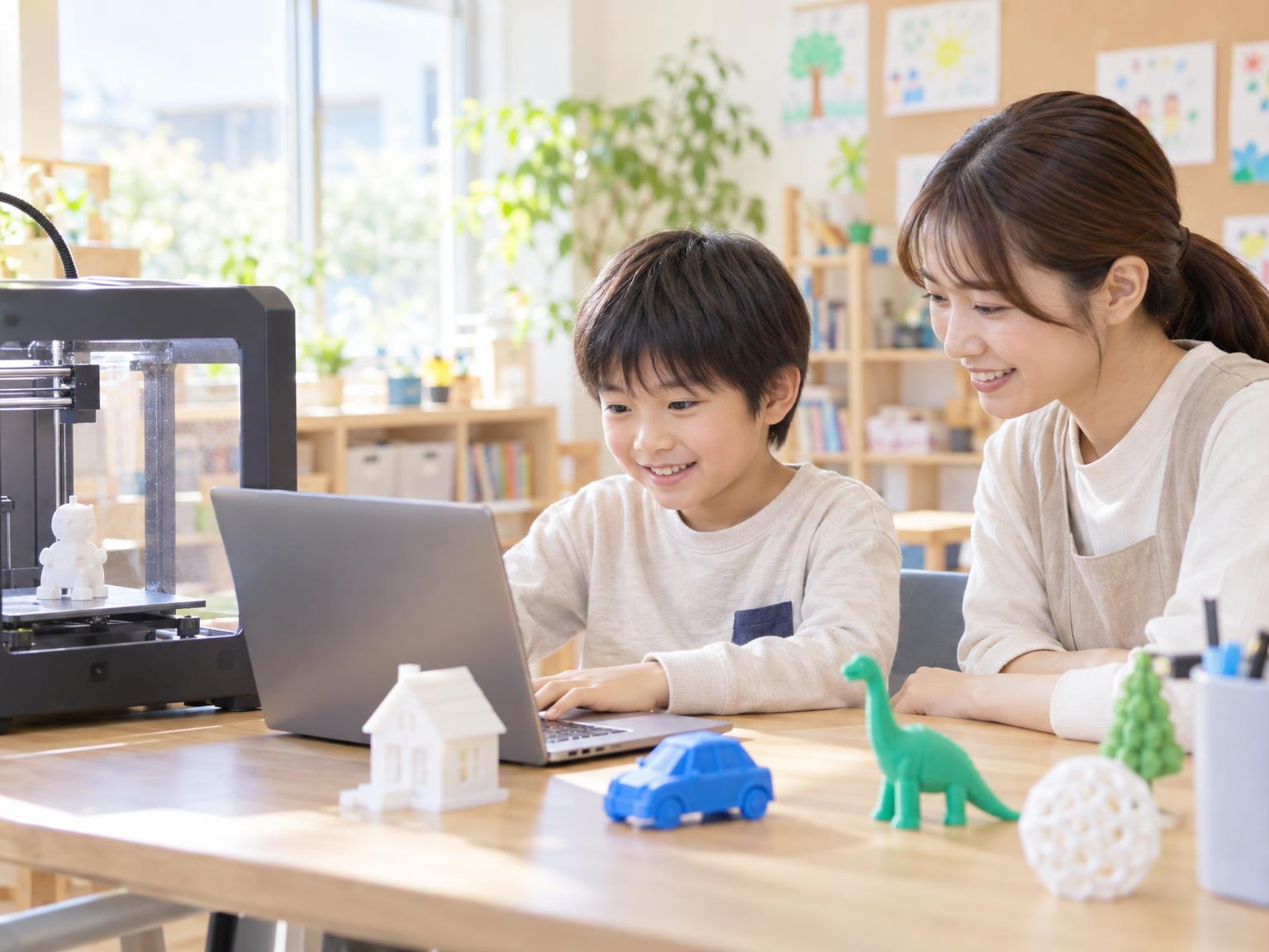 放課後等デイサービスで3Dプリンターを使ってものづくりをする小学生