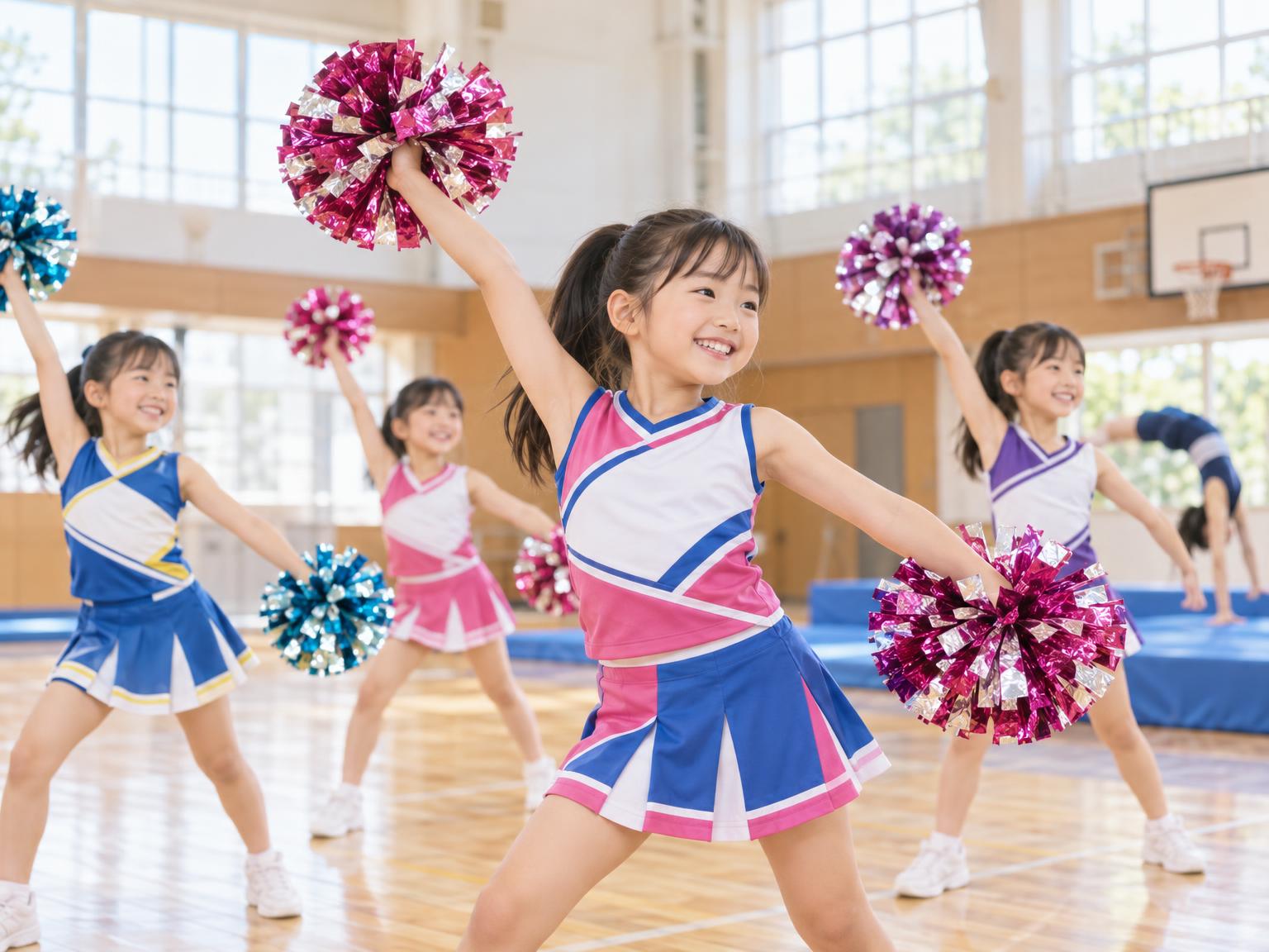 春日部市内のチアダンス教室で練習する子どもたち