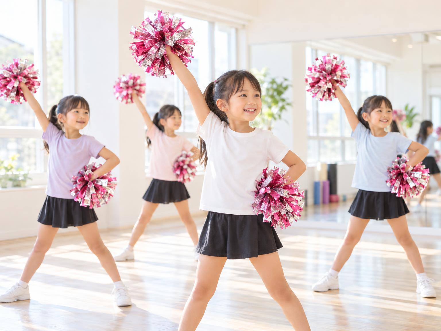小学生がチアダンスの練習をしている様子