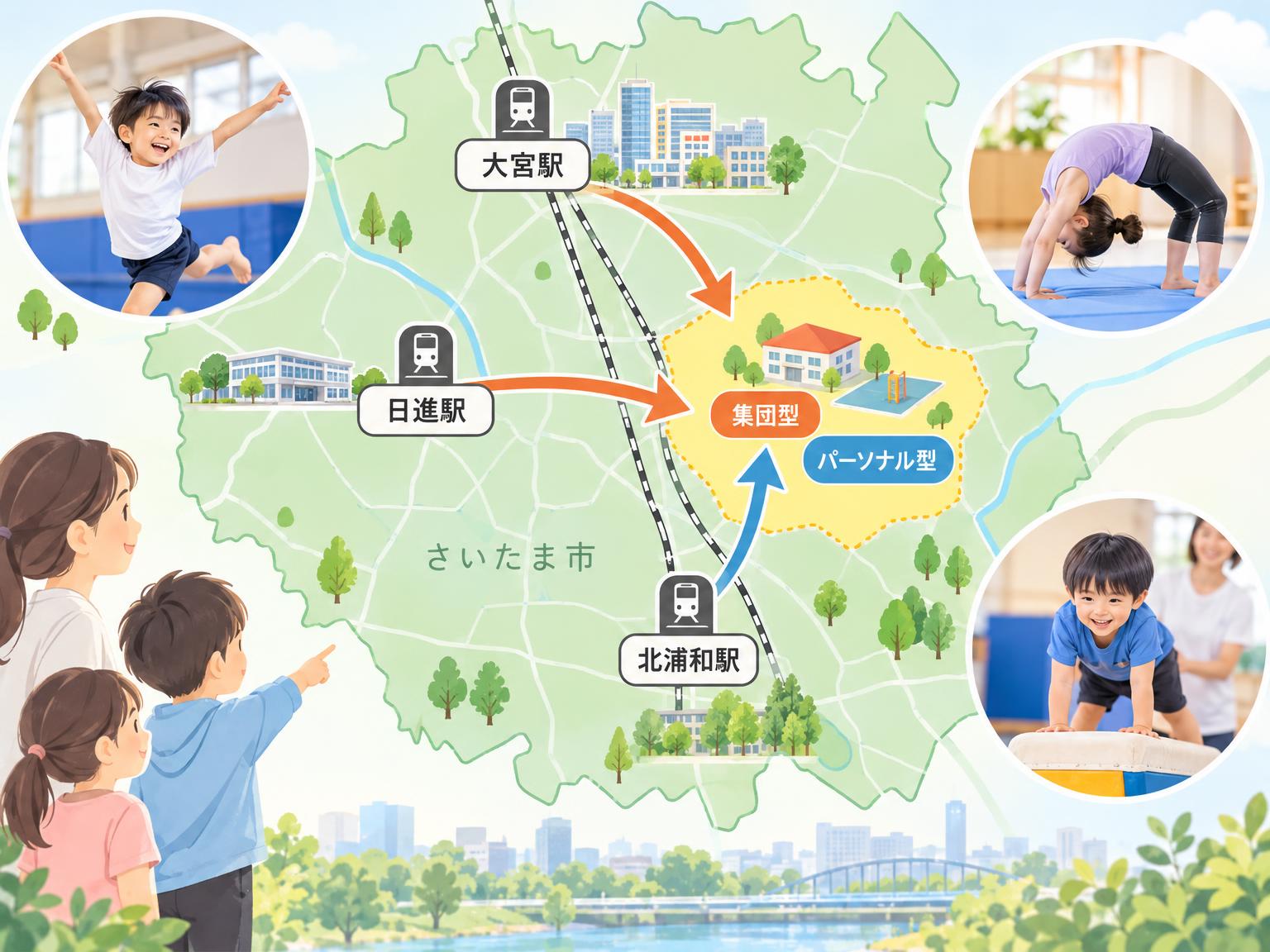 日進駅周辺のアクロバット習い事教室の分布イメージ図