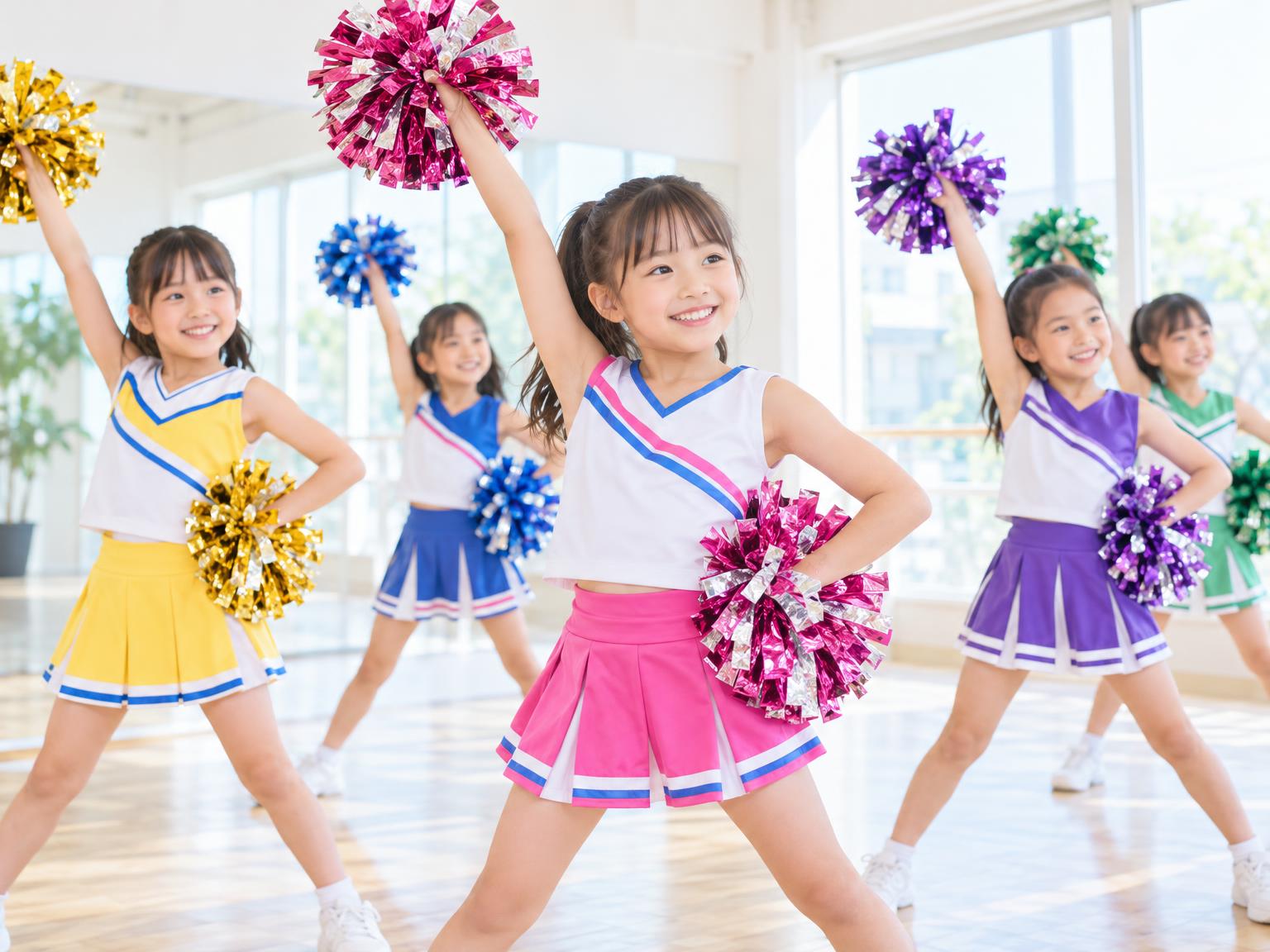大宮周辺のチアダンス教室で練習する小学生たち