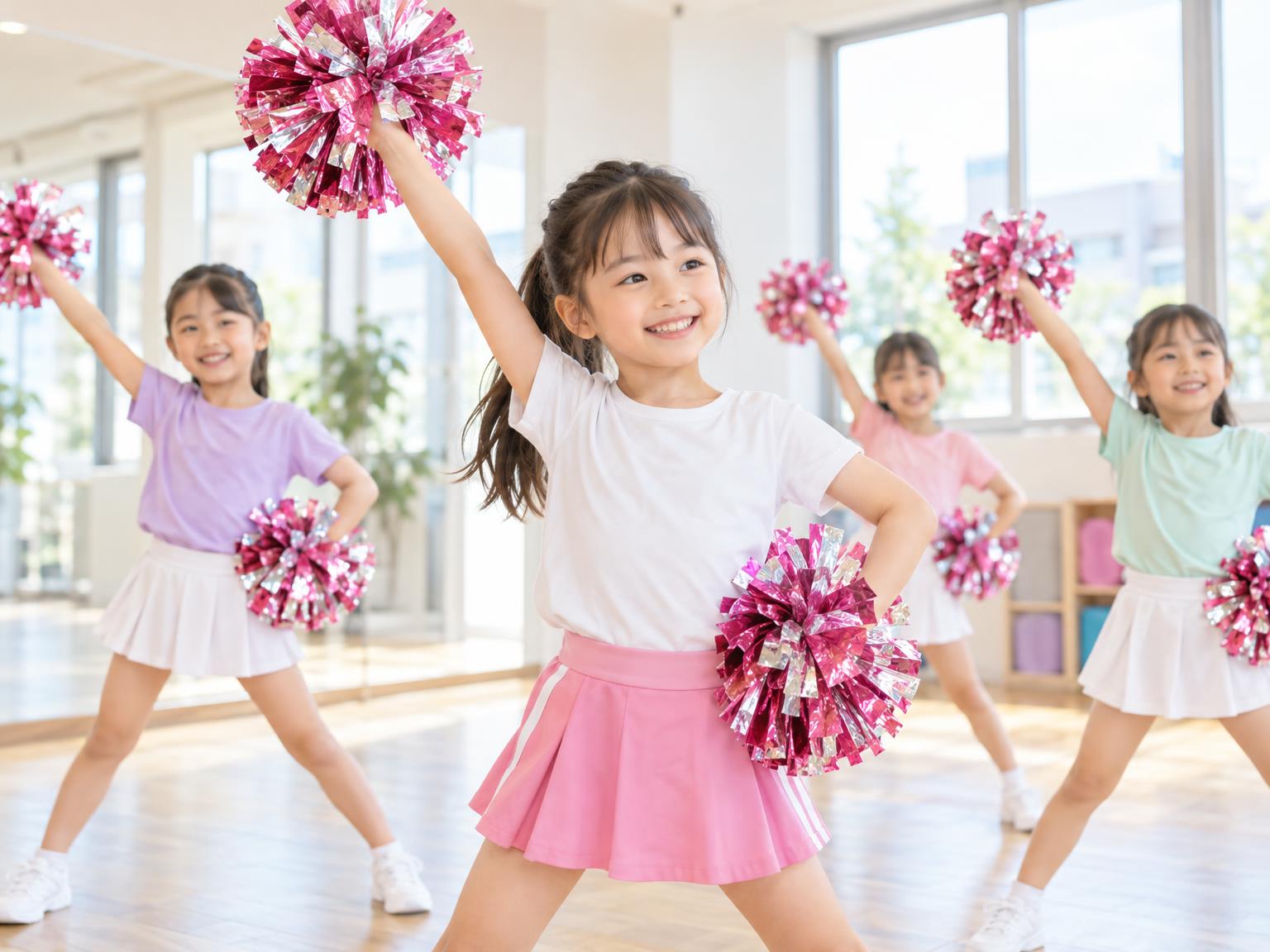 東大宮エリアのチアダンス教室で練習する小学生