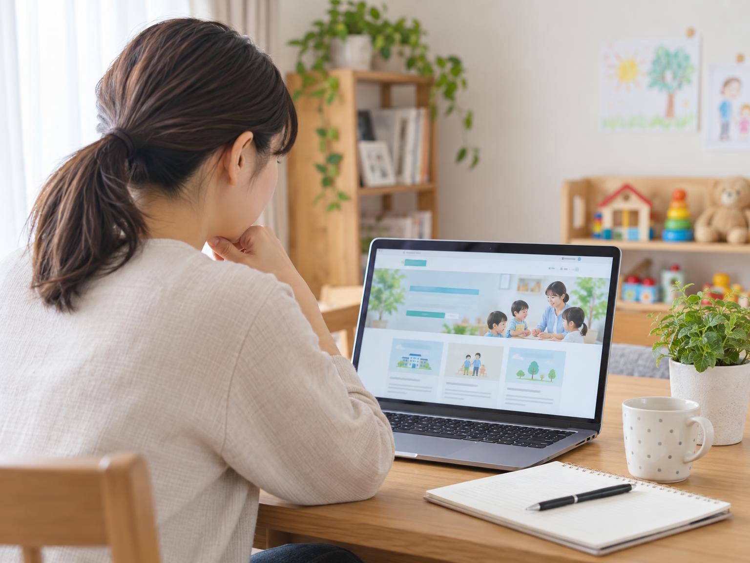 保育所等訪問支援の事業所をWAM NETで検索している保護者のイメージ