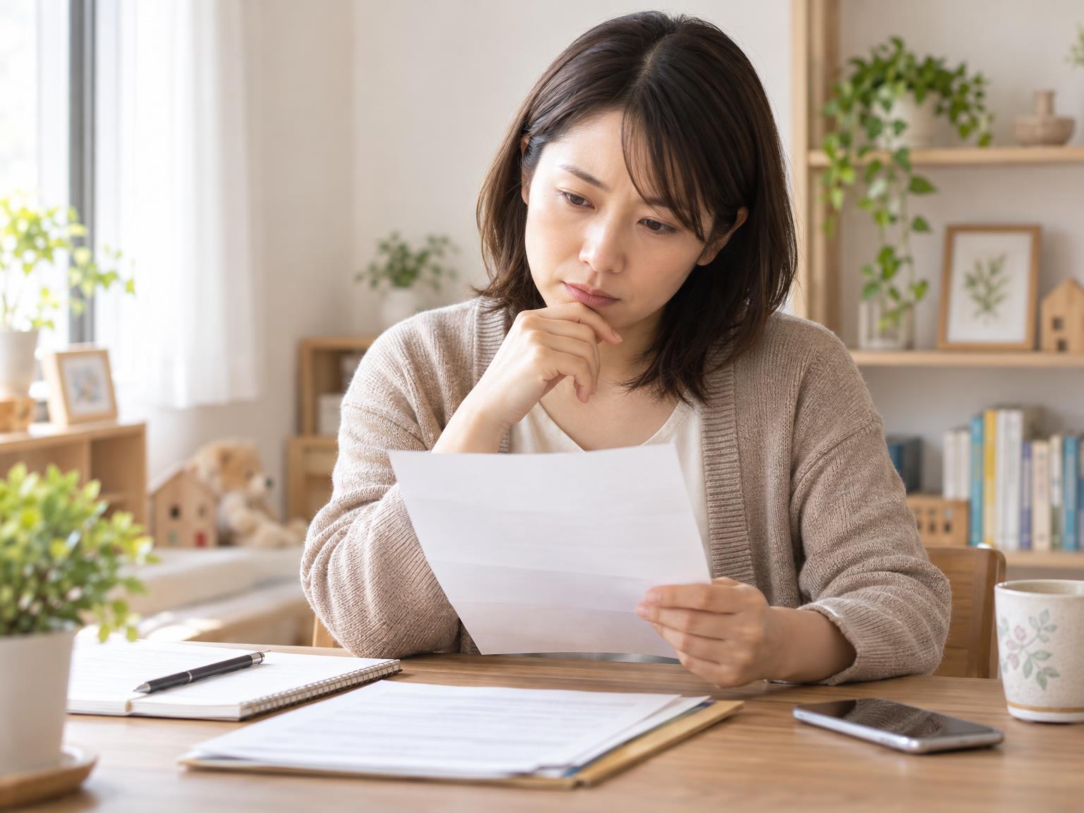 却下通知を確認しながら次の手を考える保護者