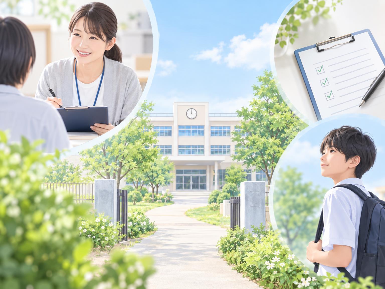 保育所等訪問支援のイメージ：支援員が学校を訪問し環境調整を行う様子