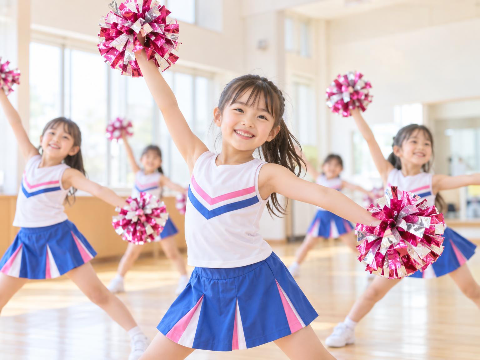 上尾市のチアダンス教室で練習する小学生の女の子